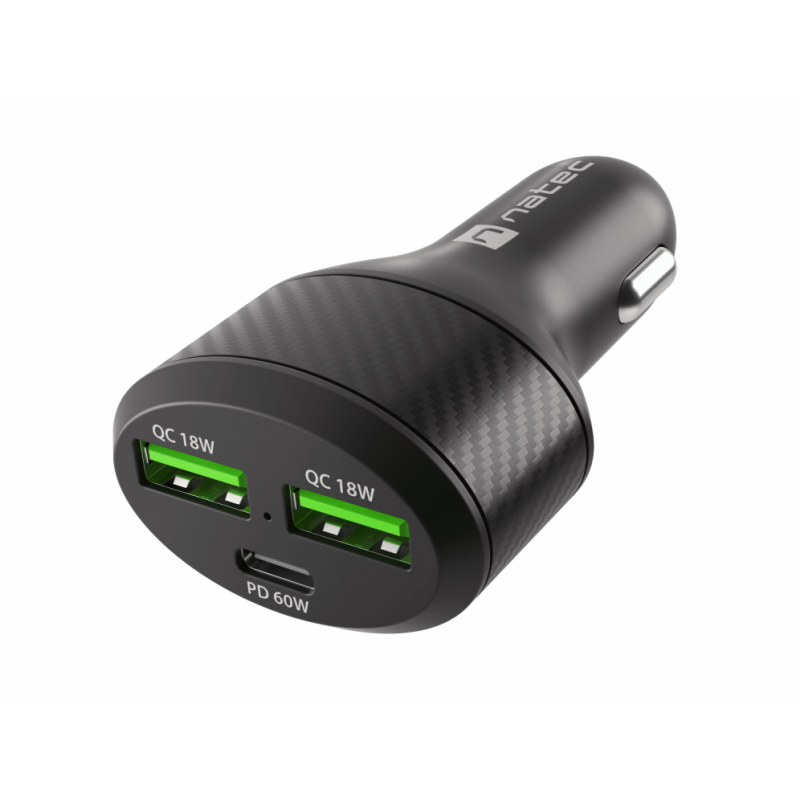 CARGADOR COCHE NATEC CONEY 2XUSB, 1XUSB-C QC3-0, PD 3-0 48W NEGRO