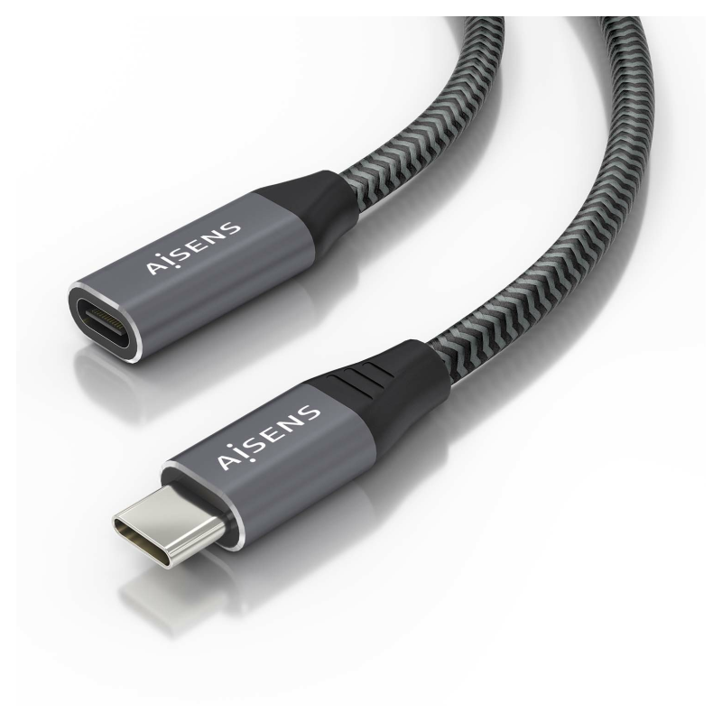 Cable Alargador USB 3-2 Aisens A107-0761- USB Tipo-C Macho - USB Tipo-C Hembra- Hasta 100W- 20Gbps- 1-5m- Gris