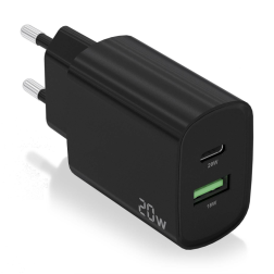 CARGADOR AISENS 20W 1XUSB-C PD3-0 1XUSB-A QC3-0 NEGRO