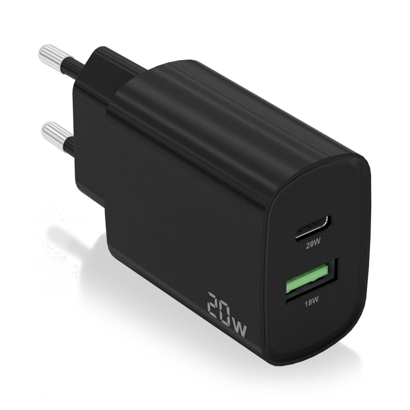 CARGADOR AISENS 20W 1XUSB-C PD3-0 1XUSB-A QC3-0 NEGRO