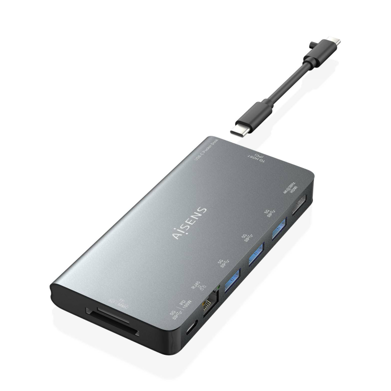 USB-C DOCK AISENS 8 EN 1 HDMI RJ45 3XUSB-A USB-C DATOS+PD 1XSD 1XMICRO SD