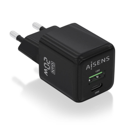 CARGADOR AISENS GAN 20W 1XUSB-C PD3-0 QC4-0 1XUSB-A QC3-0 NEGRO