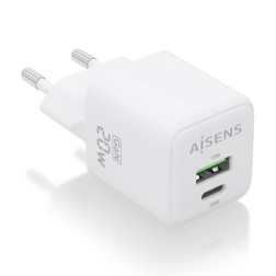 CARGADOR AISENS GAN 20W 1XUSB-C PD3-0 QC4-0 1XUSB-A QC3-0 BLANCO