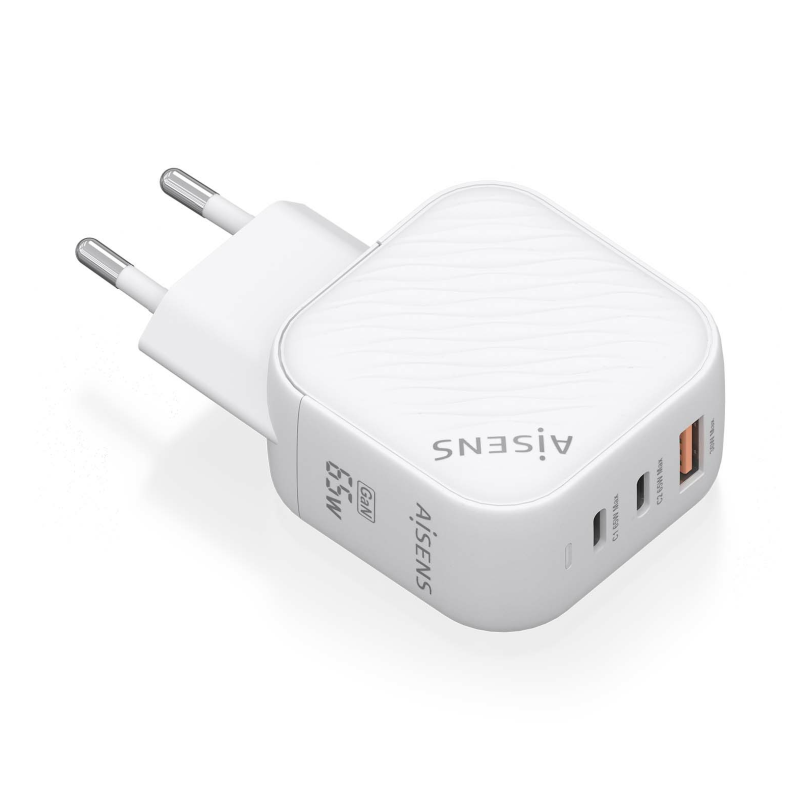 CARGADOR AISENS GAN 65W 2XUSB-C PD3-0 QC4-0 1XUSB-A QC3-0 BLANCO