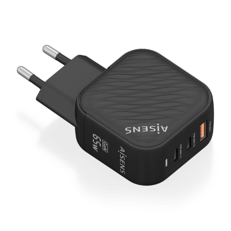 CARGADOR AISENS GAN 65W 2XUSB-C PD3-0 QC4-0 1XUSB-A QC3-0 NEGRO