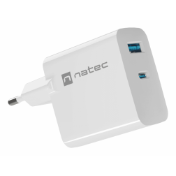 CARGADOR NATEC RIBERA GAN 65W PD3-0 QC3-0 1XUSB-A + 1XUSB-C BLANCO