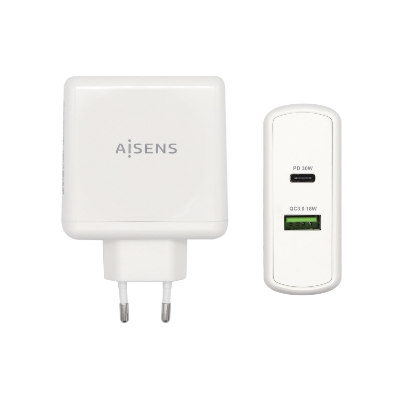 AISENS CARGADOR 48W 1xUSB-C PD3-0 30W 1xUSB-A QC3-0 18W BLANCO