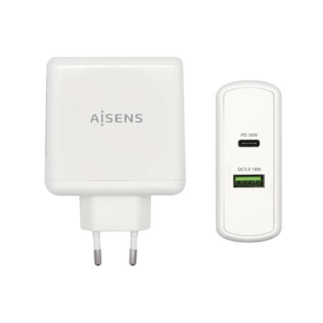 AISENS CARGADOR 48W 1xUSB-C PD3-0 30W 1xUSB-A QC3-0 18W BLANCO