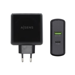 Cargador de Pared Aisens ASCH-2PD30QC-BK- 1xUSB Tipo-C- 1x USB- 48W