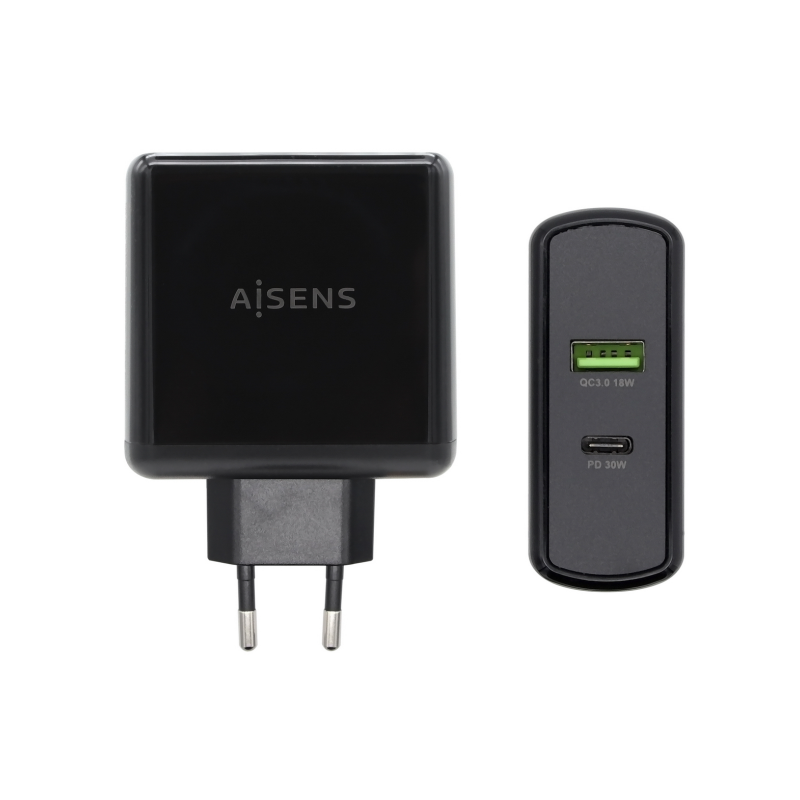 AISENS CARGADOR 48W 1xUSB-C PD3-0 30W 1xUSB-A QC3-0 18W NEGRO