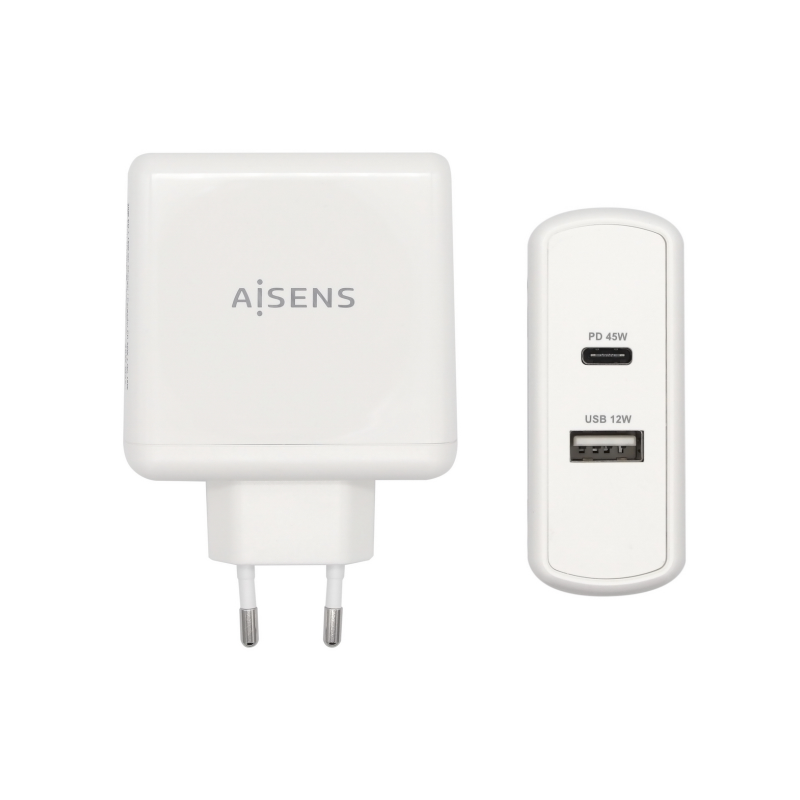 Cargador de Pared Aisens ASCH-2PD45A-W- 1xUSB Tipo-C- 1x USB- 57W