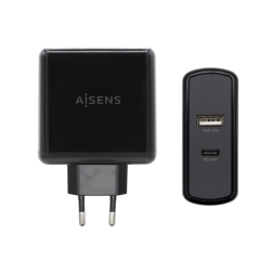 Cargador de Pared Aisens ASCH-2PD45A-BK- 1xUSB Tipo-C- 1x USB- 57W