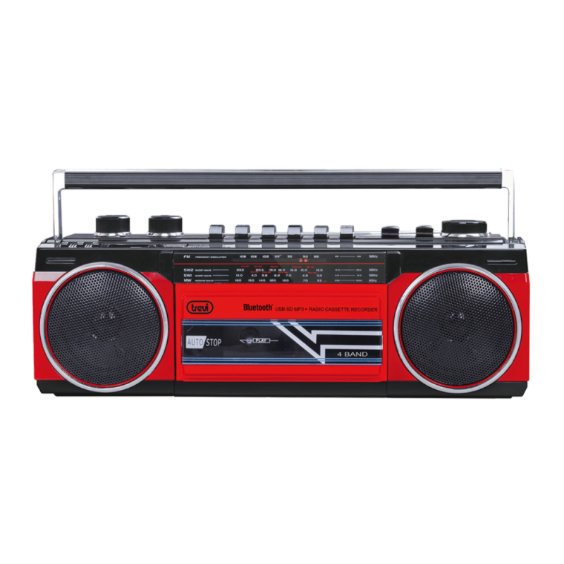 RADIO GRABADORA PORTÁTIL USB SD BLUETOOTH CASSETTE TREVI RR 501 BT ROJO