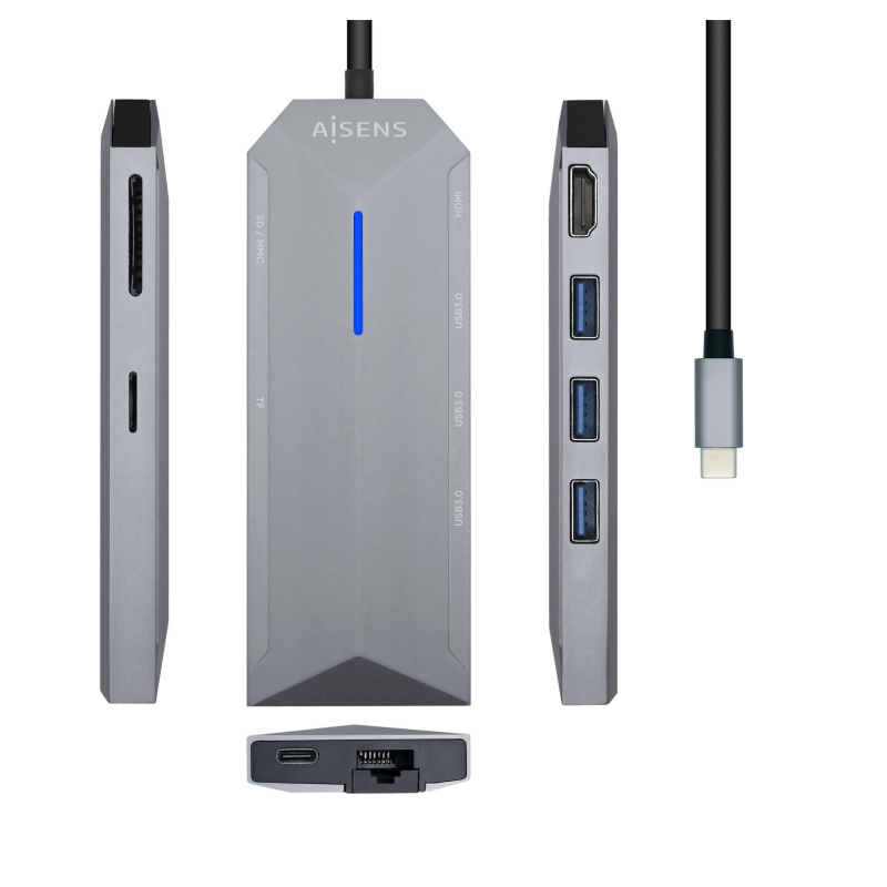 AISENS USB-C DOCK 8 EN 1 USB-C A 1xHDMI 1xRJ45 3xUSB 1xPD 1xSD 1xMICRO SD 15CM