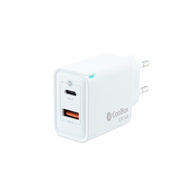 CARGADOR COOLBOX GAN 30W USB-C-USB-A PARED