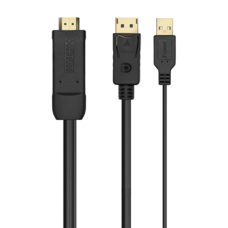 Cable Conversor Aisens A122-0641- HDMI Macho - DisplayPort Macho + USB Macho- 10cm + 1-8m- Negro