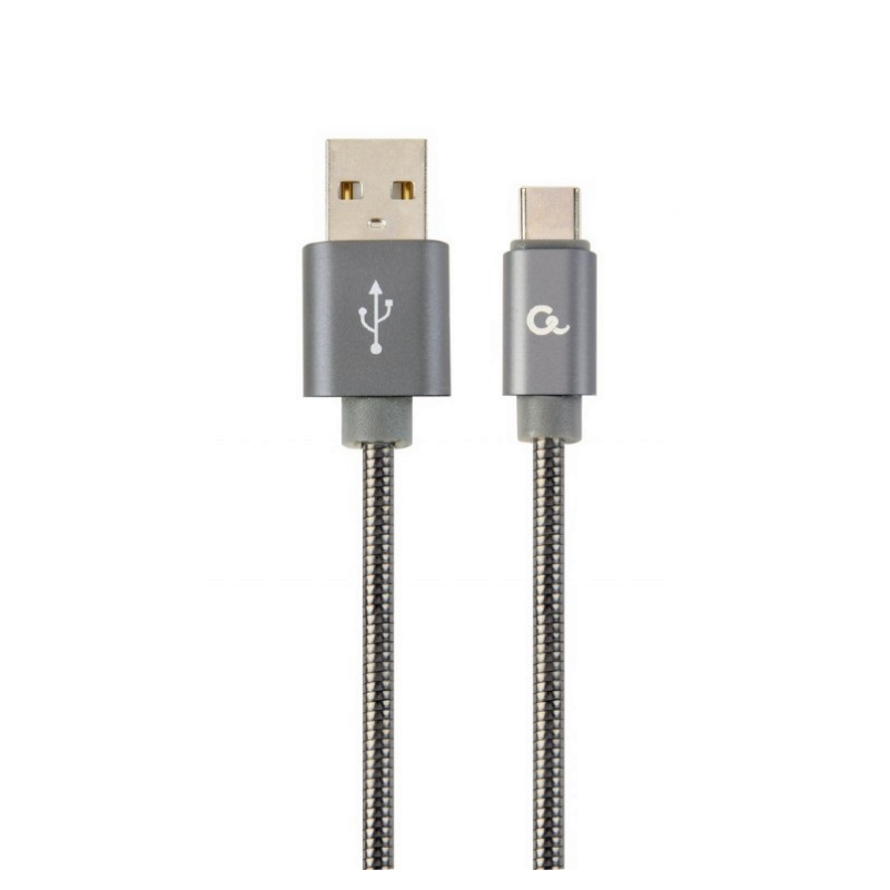 CABLE DE CARGA Y DATOS GEMBIRD USB TIPO C DE METAL EN ESPIRAL PREMIUM, 2M, GRIS