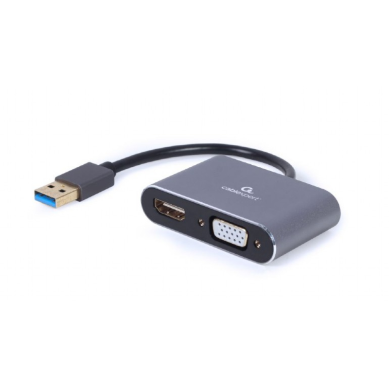 ADAPTADOR DE PANTALLA GEMBIRD USB A HDMI , VGA, GRIS ESPACIAL