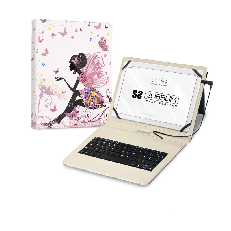 Funda con Teclado Subblim Keytab USB 11" Hadas USB para Tablets de 11"- Rosa