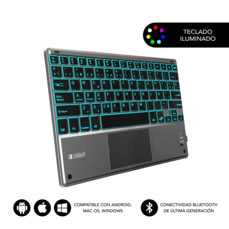 TECLADO TABLET SUBBLIM SMART BACKLIT BT KEYBOARD TOUCHPAD GREY