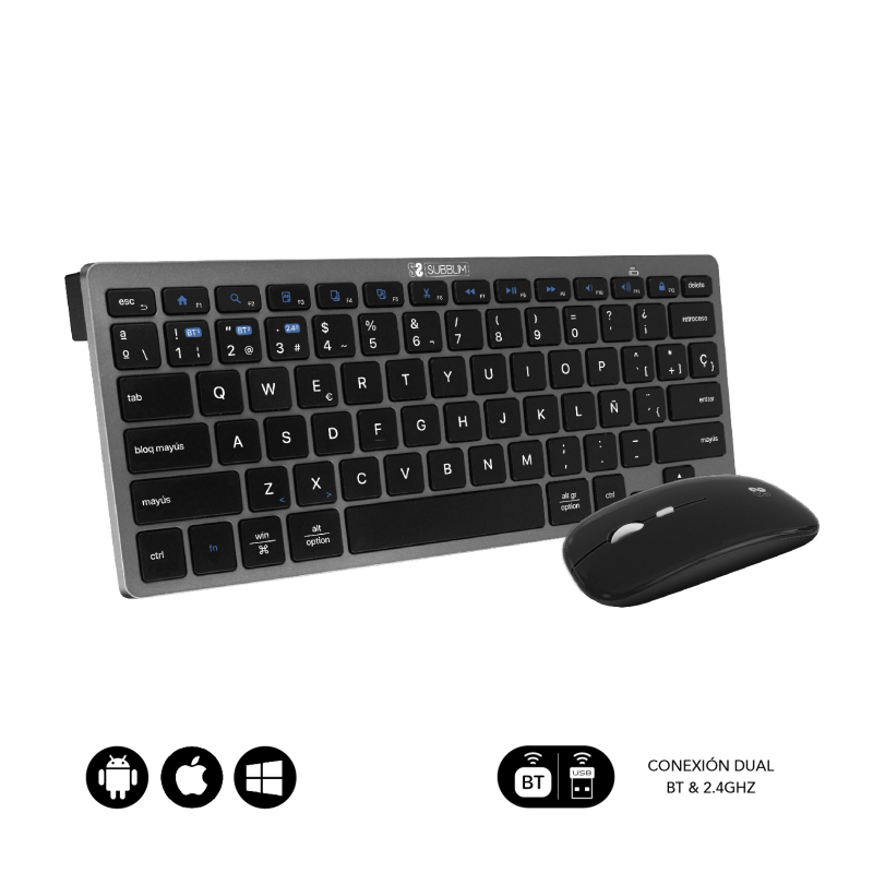 COMBO TECLADO RATON SUBBLIM MULTIDISPOSITIVO COMPACTO GRIS-NEGRO BLUETOOTH