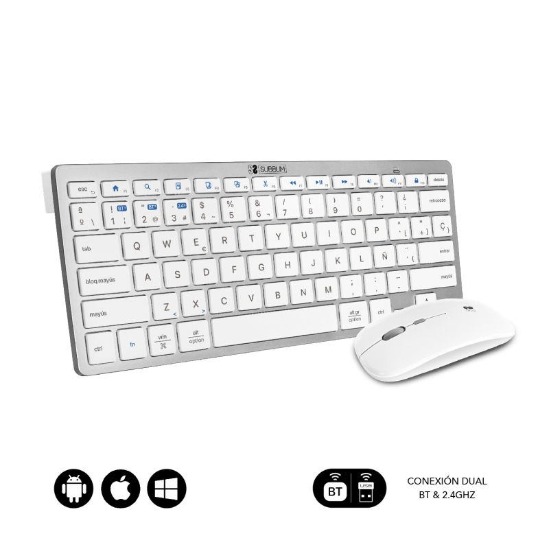 COMBO TECLADO RATON SUBBLIM MULTIDISPOSITIVO COMPACTO PLATEADO-BLANCO BLUETOOTH