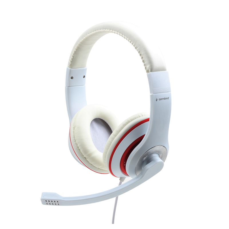 AURICULARES ESTEREO GEMBIRD COLOR BLANCO CON ARO ROJO