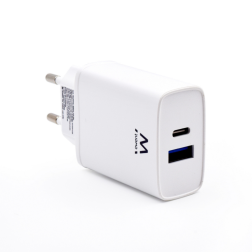 CARGADOR EWENT USB-C Y USB-A QC3-0 AC PD 2 PUERTOS (20W) BLANCO