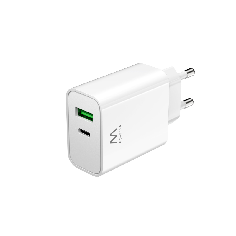 CARGADOR EWENT USB-C Y USB-A QC3-0 AC PD 2 PUERTOS (30 W) BLANCO