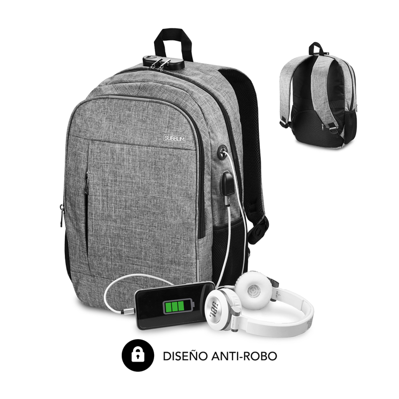 Mochila Subblim Urban Lock para Portátiles hasta 16"- Puerto USB- Antirrobo