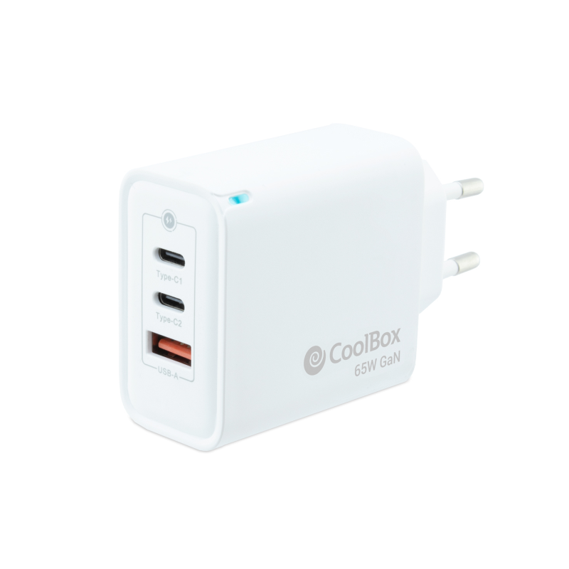 CARGADOR COOLBOX GAN 65W USB-C-USB-C-USB-A PARED