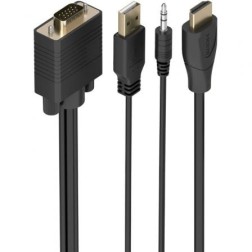 Cable Conversor Aisens A115-1007 SVGA Macho - USB Macho - Jack Macho- HDMI Macho- 1m- Negro
