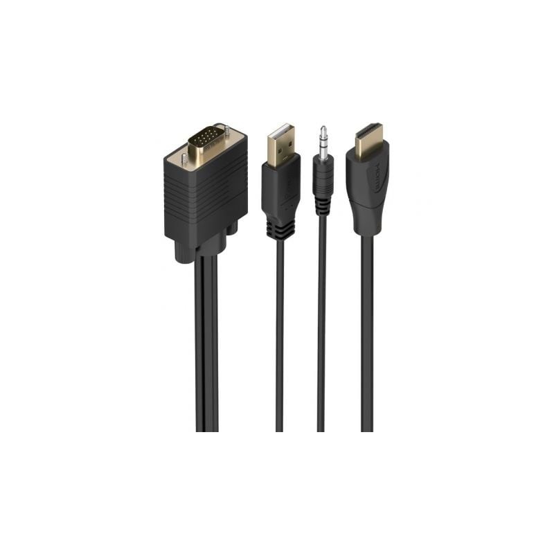 Cable Conversor Aisens A115-1007 SVGA Macho - USB Macho - Jack Macho- HDMI Macho- 1m- Negro