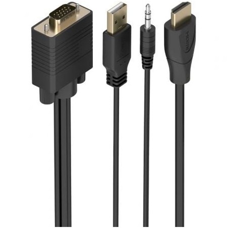 Cable Conversor Aisens A115-1007 SVGA Macho - USB Macho - Jack Macho- HDMI Macho- 1m- Negro