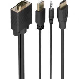 Cable Conversor Aisens A122-1013 SVGA Macho - USB Macho - Jack Macho- HDMI Macho- 1m- Negro