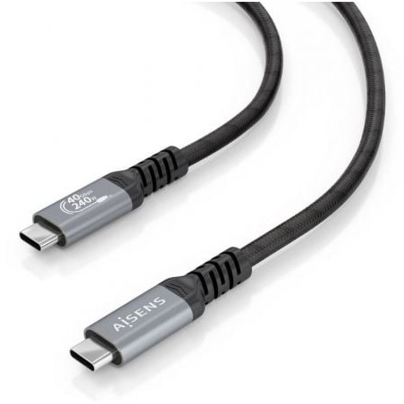 Cable USB 4-0 Tipo-C Aisens A156-0994- USB Tipo-C Macho - USB Tipo-C Macho- Hasta 240W- 40Gbps- 1m- Negro