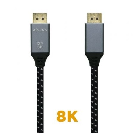CABLE AISENS DISPLAYPORT V1-4 8K60HZ DP M-DP M GRIS NEGRO 3-0M