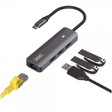 HUB USB Tipo-C 3GO HUB37PETHC- 3xUSB- 1xRJ45- Gris