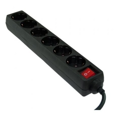 Regleta con interruptor 3GO REG6- 6 Tomas de corriente- Cable 1-5m- Negra