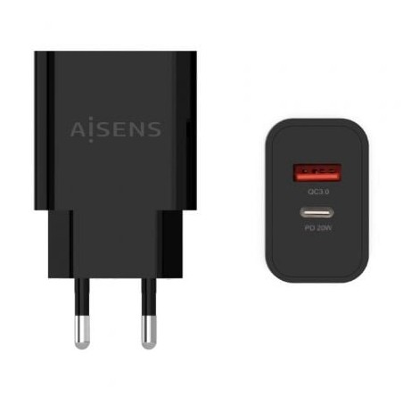 CARGADOR AISENS 20W 1xUSB-C PD3-0 1xUSB-A QC3-0 NEGRO