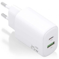 Cargador de Pared GaN Aisens A110-0911- 1xUSB Tipo-C- 1xUSB- 25W- Blanco
