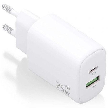 CARGADOR AISENS GAN 25W, 1XUSB-C PD3-0, 1XUSB-A QC3-0, BLANCO