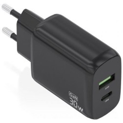 CARGADOR AISENS GAN 30W, 1XUSB-C PD3-0 QC4-0, 1XUSB-A QC3-0, NEGRO