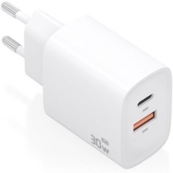 CARGADOR AISENS GAN 30W 1XUSB-C PD3-0 QC4-0 1XUSB-A QC3-0 BLANCO