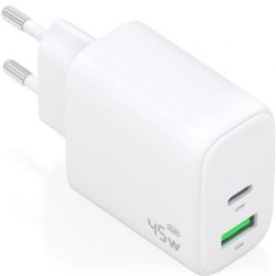 Cargador de Pared GaN Aisens A110-0971- 1xUSB Tipo-C- 1xUSB- 45W- Blanco
