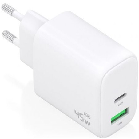 CARGADOR AISENS GAN 45W 1XUSB-C PD3-0 QC4-0 1XUSB-A QC3-0 BLANCO
