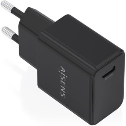 Cargador de Pared GaN Aisens A110-1024- 1xUSB Tipo-C- 20W- Negro