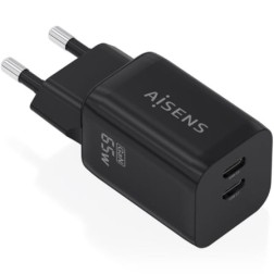 Cargador de Pared GaN Aisens A110-1030- 2xUSB Tipo-C- 65W- Negro
