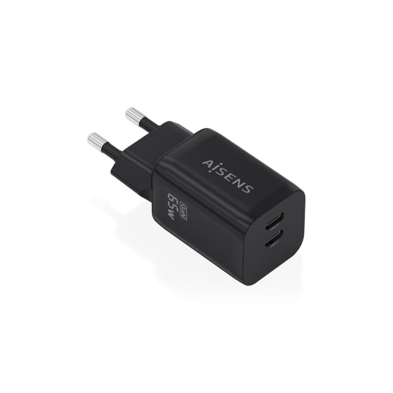 Cargador de Pared GaN Aisens A110-1030- 2xUSB Tipo-C- 65W- Negro