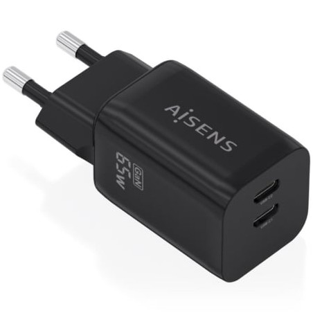 Cargador de Pared GaN Aisens A110-1030- 2xUSB Tipo-C- 65W- Negro